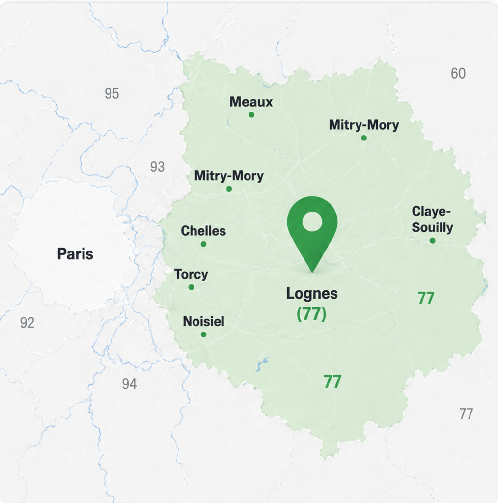 Carte des zones desservies par LCF Taxi depuis Esbly en Seine-et-Marne